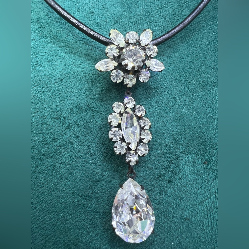 CZ dangle clear rhinestone multi-shaped Antique looking Custom made 16” Necklace - Picture 3 of 11